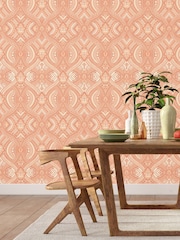 Hoopla Walls Orange Ogee Damask 10M Wallpaper - Image 1 of 2
