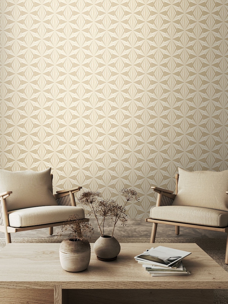 Hoopla Walls Beige Sunray Diamond 10M Wallpaper - Image 1 of 2