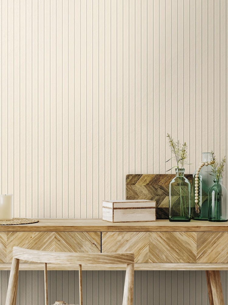 Hoopla Walls Taupe Chalk Stripe 10M Wallpaper - Image 1 of 2