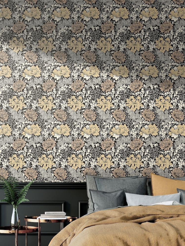 Hoopla Walls Graphite Mix Chrysanthemum 10M Wallpaper - Image 1 of 2