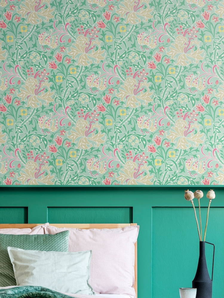 Hoopla Walls Mint Green Lily Ogee 10M Wallpaper - Image 1 of 2 Hoopla Walls Mint Green Lily Ogee 10M Wallpaper - Image 1 of 2