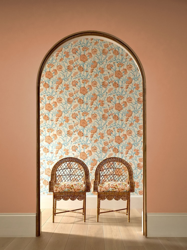 Harlequin Paprika or Aqua or Soft Focus Fleur de Joie Idyllic 10M Wallpaper - Image 1 of 3