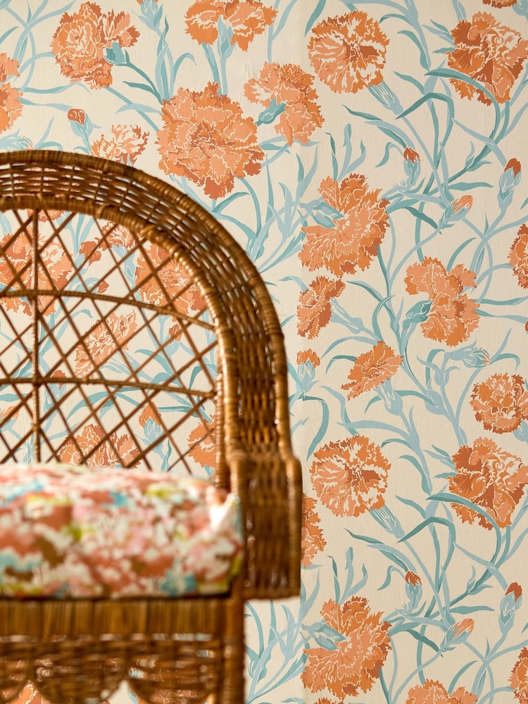 Harlequin Paprika or Aqua or Soft Focus Fleur de Joie Idyllic 10M Wallpaper - Image 3 of 3