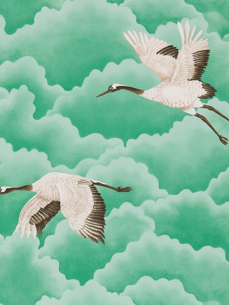 Harlequin Emerald Cranes in Flight Idyllic 10M Wallpaper - Image 1 of 1