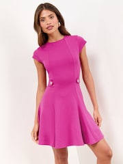 Lipsy Magenta Pink Button Side Mini Skater Dress - Image 1 of 4