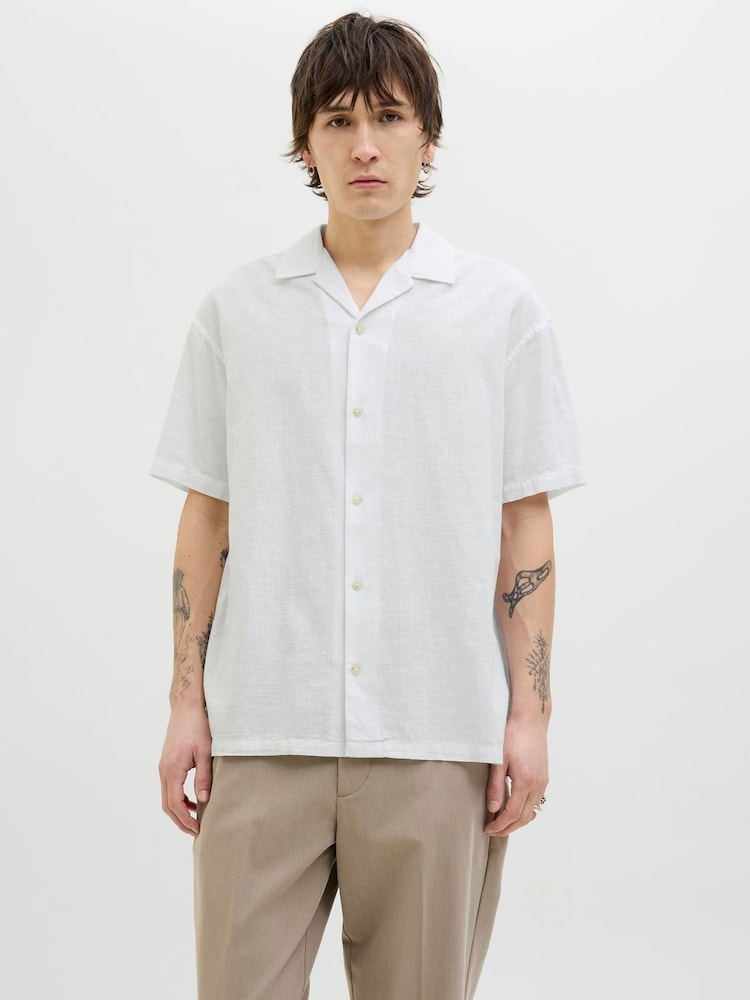 JACK & JONES White Short Sleeve Striped Resort Shirt - Image 1 of 5