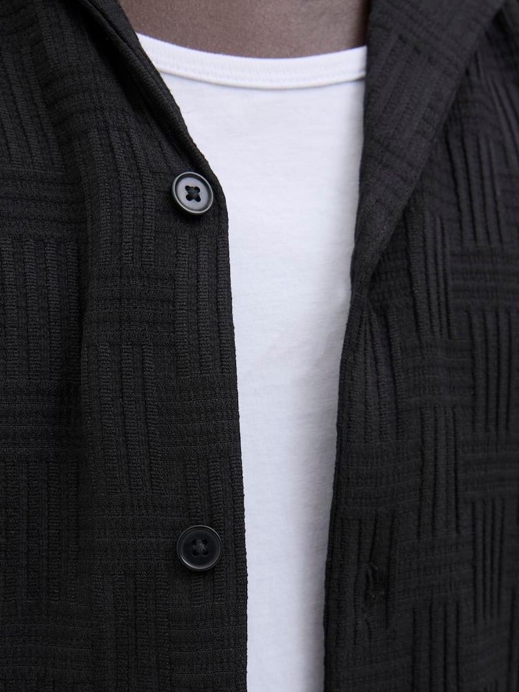 JACK & JONES Black Short Sleeve Textured Resort Shirt - Image 5 of 5 JACK & JONES Black Short Sleeve Textured Resort Shirt - Image 5 of 5