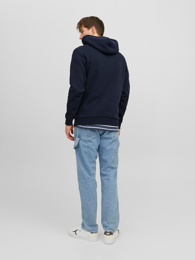 JACK & JONES Blue Relaxed Fit Plain Hoodie - Image 2 of 5