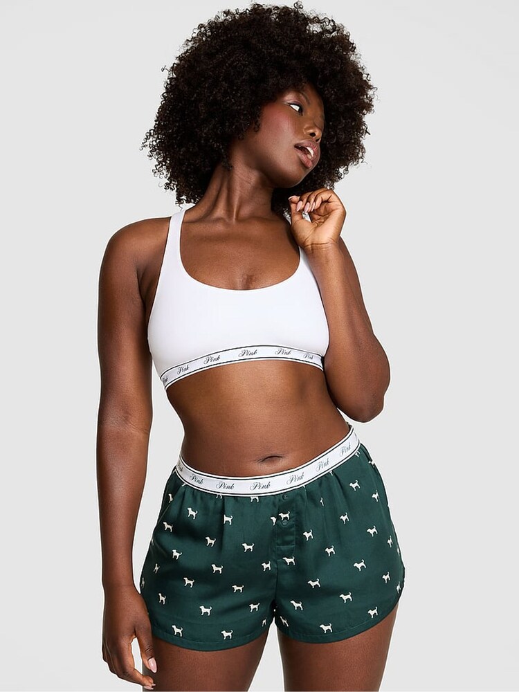 Victoria's Secret PINK Forest Green Dog Print Short Pyjama Bottoms - Image 1 of 2 Victoria's Secret PINK Forest Green Dog Print Short Pyjama Bottoms - Image 1 of 2