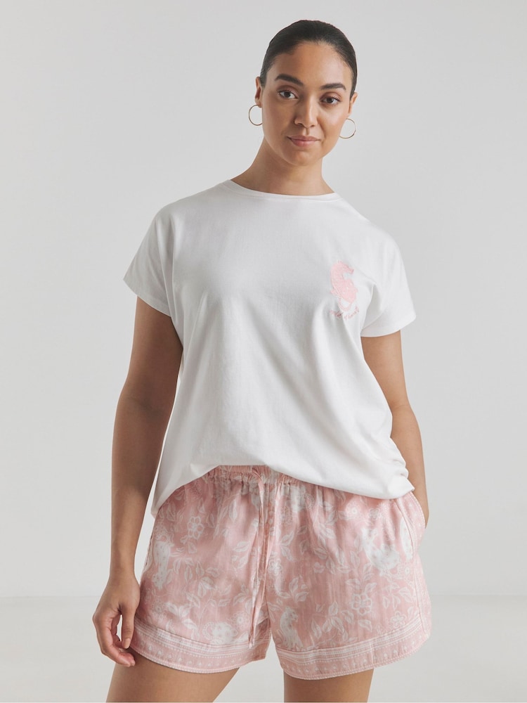 Simply Be Pink Cheesecloth Shortie Set - Image 1 of 4