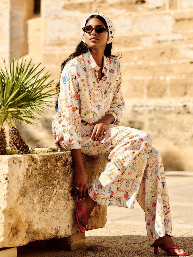 Simply Be Natural Conversational Print Linen Shirt - Image 1 of 6