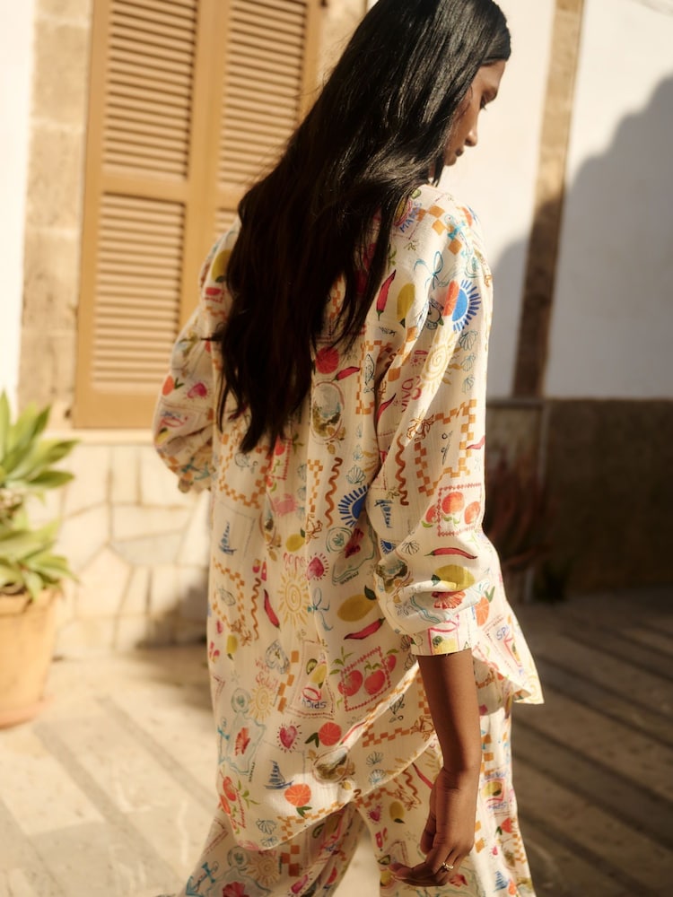 Simply Be Natural Conversational Print Linen Shirt - Image 2 of 6