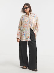 Simply Be Natural Conversational Print Linen Shirt - Image 6 of 6