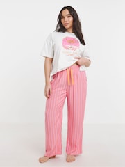 Simply Be Pink Stripe Print Pyjamas Set - Image 1 of 4