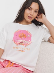 Simply Be Pink Stripe Print Pyjamas Set - Image 2 of 4