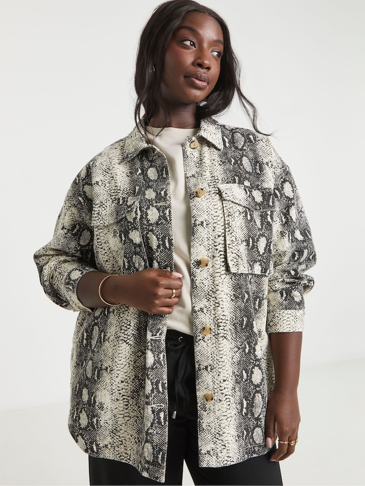 Simply Be Animal Snake Print Utility 100% Cotton Shacket - Image 1 of 4