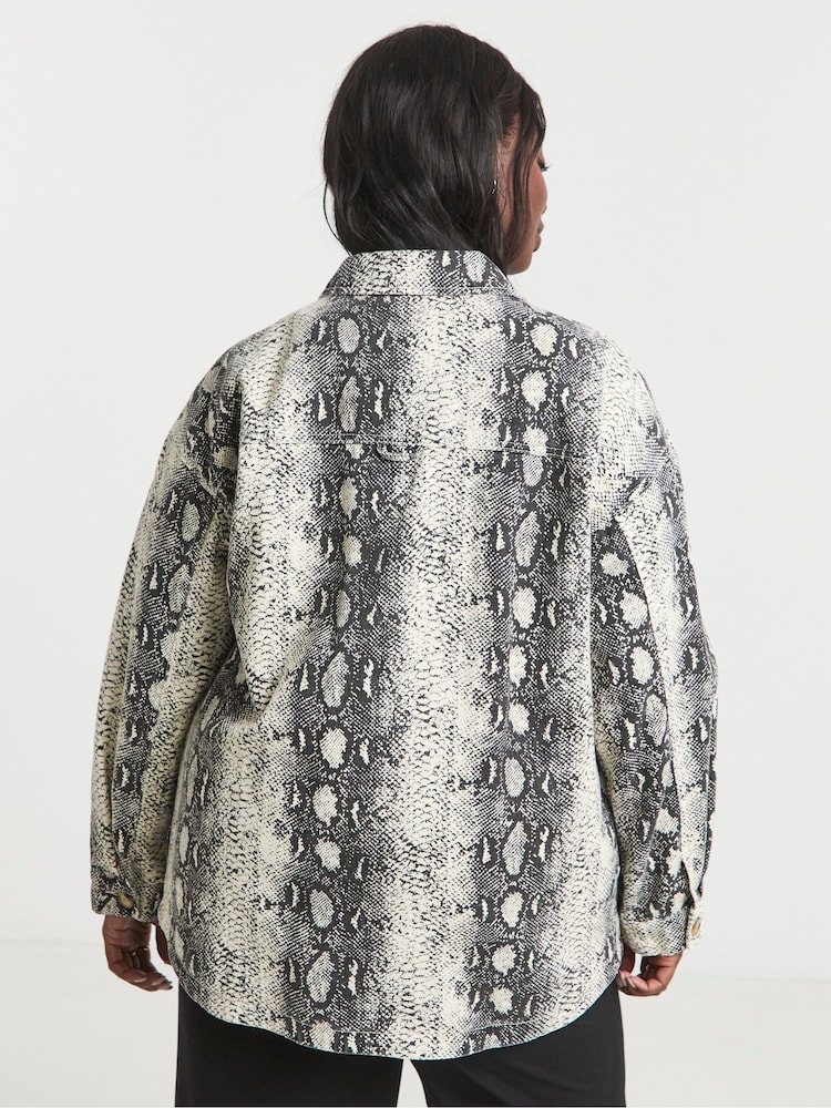 Simply Be Animal Snake Print Utility 100% Cotton Shacket - Image 2 of 4