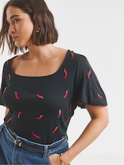 Simply Be Black 100% Cotton Chillie Embroidered Top - Image 1 of 4