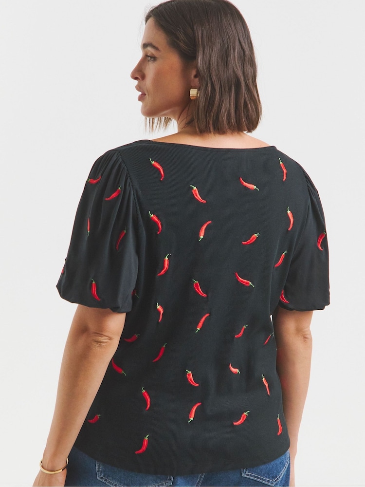 Simply Be Black 100% Cotton Chillie Embroidered Top - Image 2 of 4