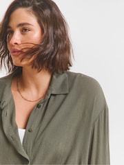 Simply Be Green Oversized Crinkle Shirt - Image 3 of 4