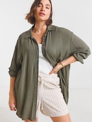 Simply Be Green Oversized Crinkle Shirt - Image 4 of 4