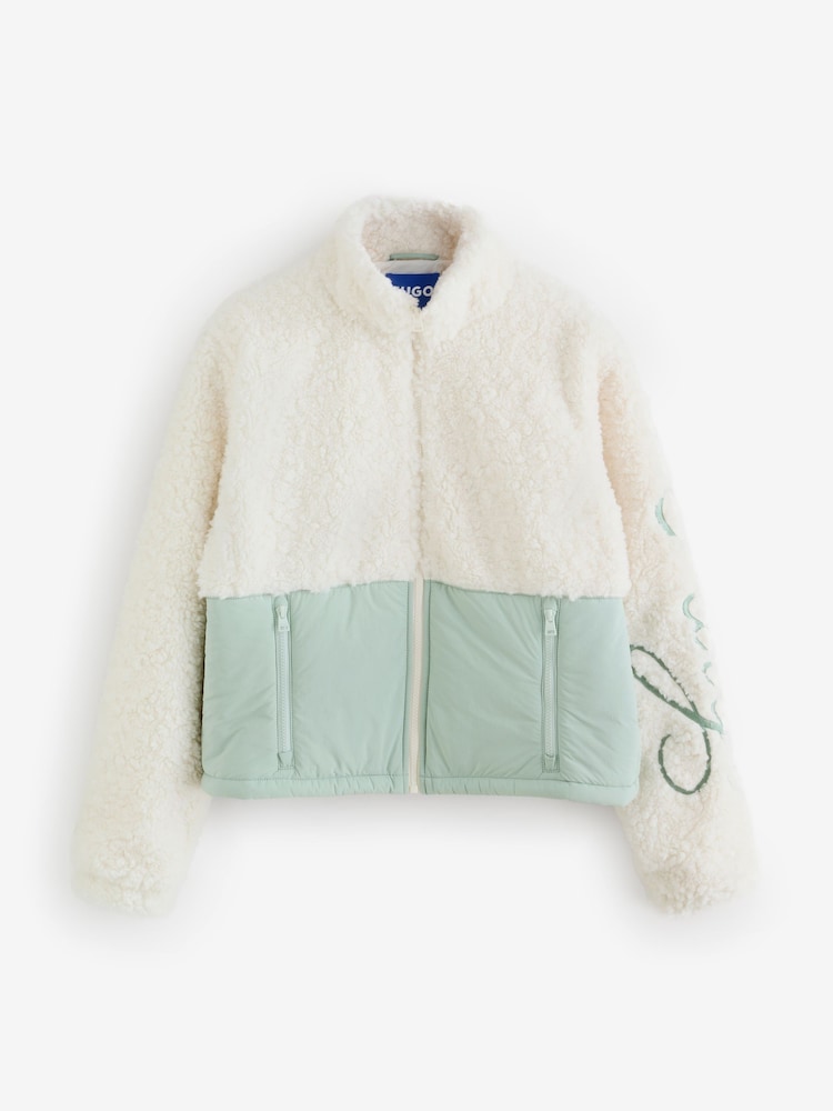 HUGO White Fulver Colourblock Borg Full Zip Fleece - Image 1 of 1