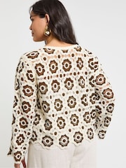 Simply Be Brown Crochet Patchwork Jumper - Image 4 of 6