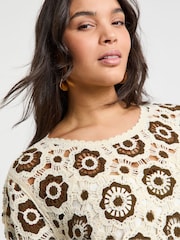 Simply Be Brown Crochet Patchwork Jumper - Image 6 of 6
