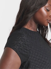 Simply Be Black 100% Cotton Broderie Cap Sleeve Peplum Top - Image 3 of 4