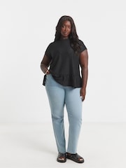 Simply Be Black 100% Cotton Broderie Cap Sleeve Peplum Top - Image 4 of 4