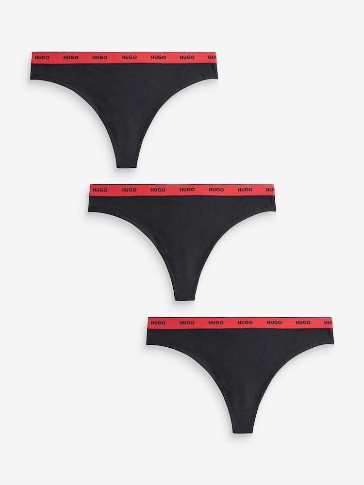 HUGO Black Logo Waistband Thongs 3 Pack - Image 1 of 4