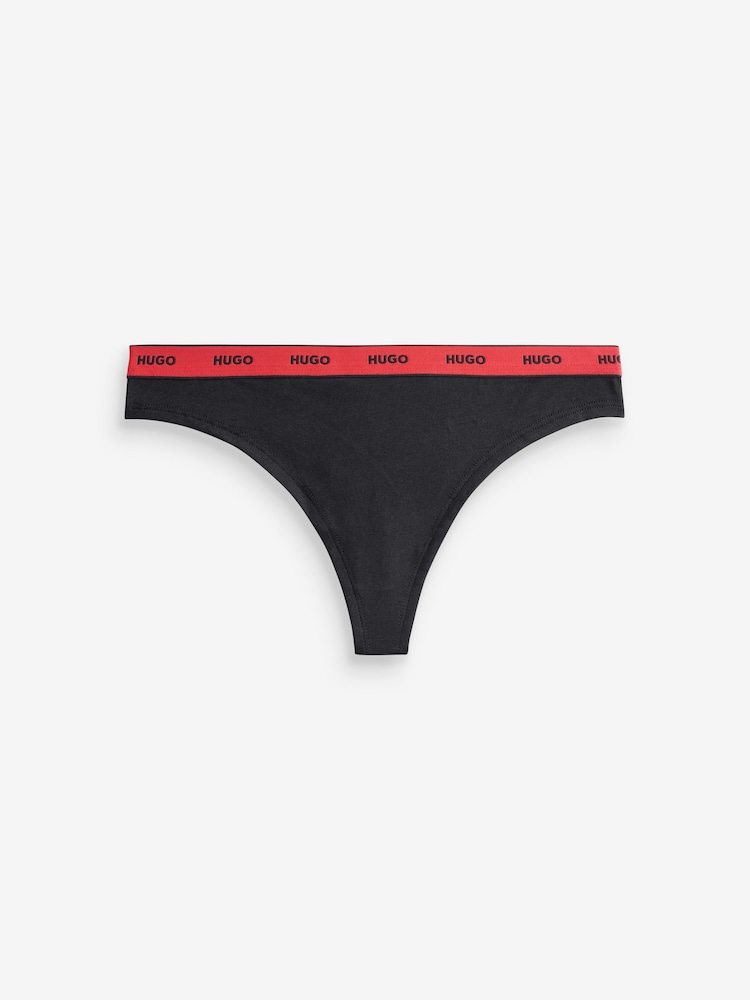 HUGO Black Logo Waistband Thongs 3 Pack - Image 4 of 4