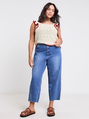 Simply Be Cream Ruffle Knitted 100% Cotton Top With Contrast Tipping - Image 6 of 6
