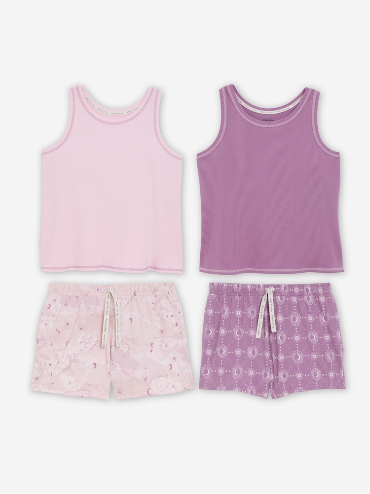 Simply Be Ribbed Vest Shortie Pyjamas 2 Pack - صورة 4 من 4