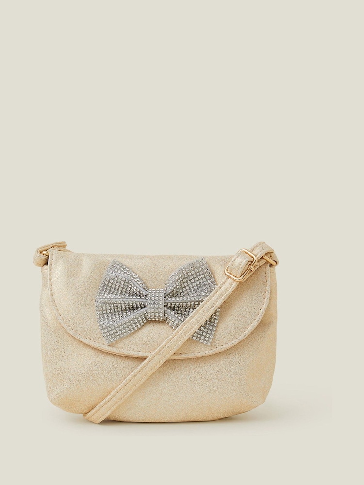Angels By Accessorize Gold Girls Diamante Bow Bag - Image 1 of 2