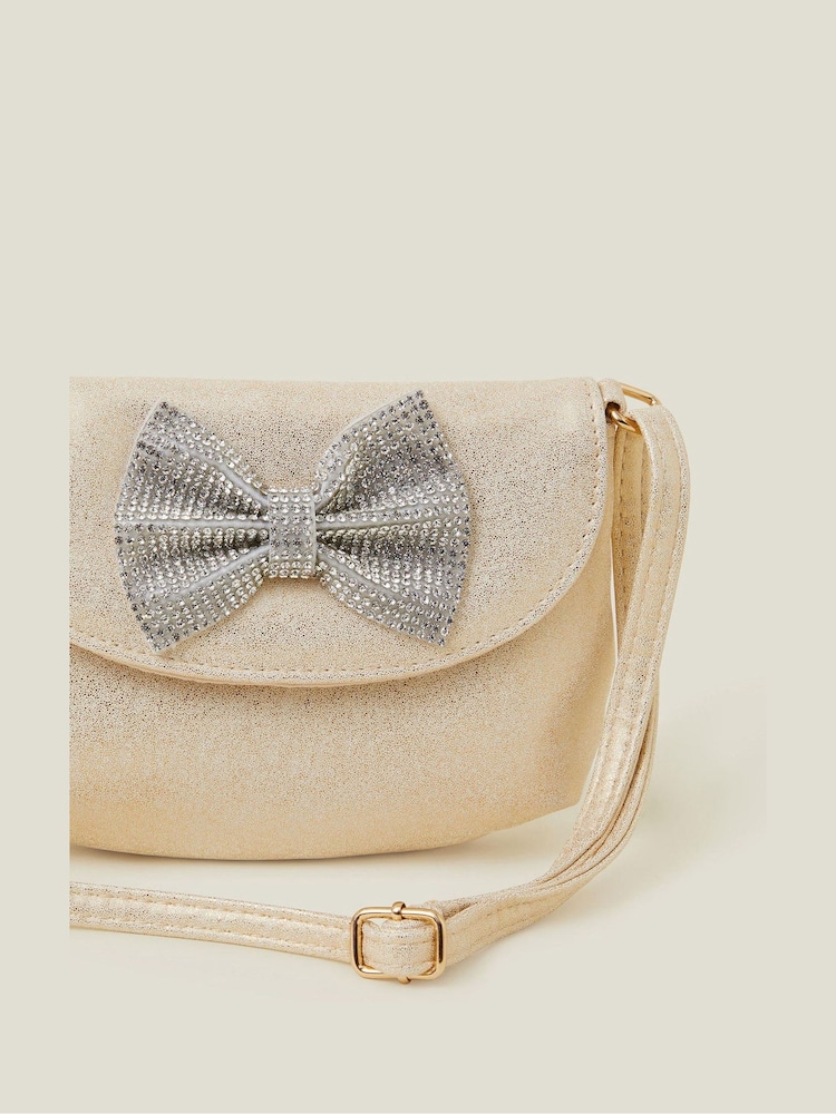 Angels By Accessorize Gold Girls Diamante Bow Bag - Image 2 of 2