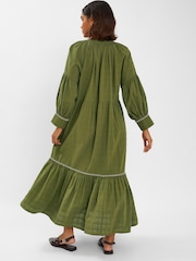 Accessorize Green Long-Sleeve Tiered Maxi 100% Cotton Dress - Image 2 of 4