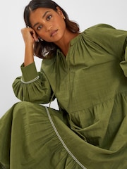Accessorize Green Long-Sleeve Tiered Maxi 100% Cotton Dress - Image 3 of 4