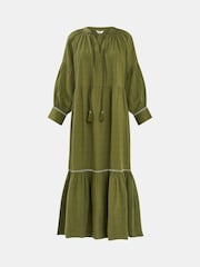 Accessorize Green Long-Sleeve Tiered Maxi 100% Cotton Dress - Image 4 of 4