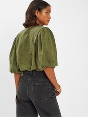 Accessorize Green Puff Sleeve 100% Cotton Blouse - Image 2 of 4