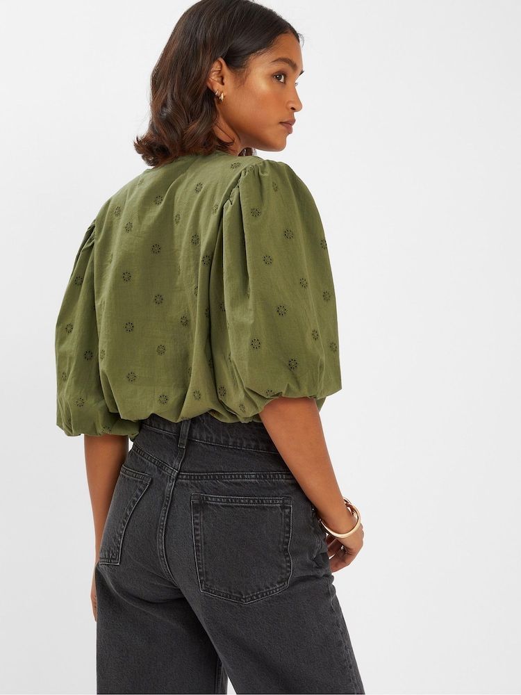 Accessorize Green Puff Sleeve 100% Cotton Blouse - Image 2 of 4 Accessorize Green Puff Sleeve 100% Cotton Blouse - Image 2 of 4