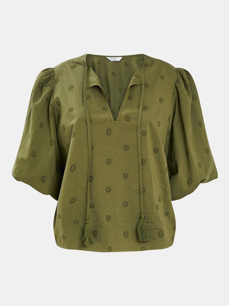 Accessorize Green Puff Sleeve 100% Cotton Blouse - Image 4 of 4 Accessorize Green Puff Sleeve 100% Cotton Blouse - Image 4 of 4