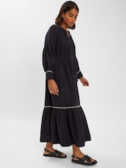 Accessorize Black Long-Sleeve Tiered Maxi 100% Cotton Dress - Image 1 of 4