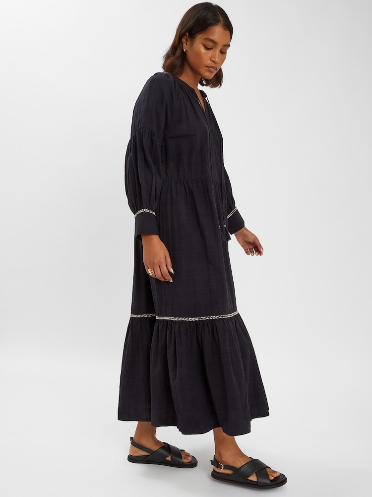 Accessorize Black Long-Sleeve Tiered Maxi 100% Cotton Dress - Image 1 of 4