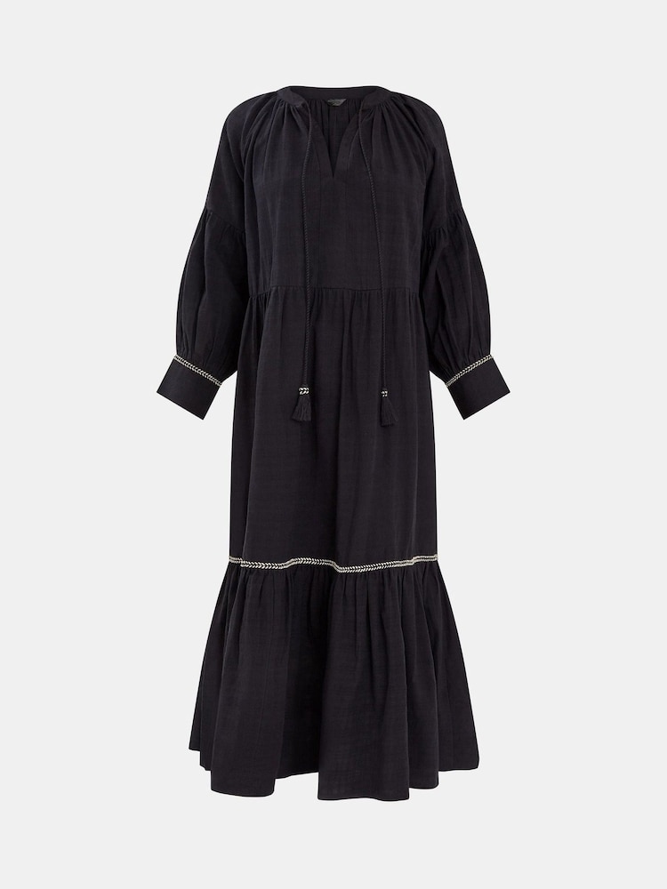 Accessorize Black Long-Sleeve Tiered Maxi 100% Cotton Dress - Image 4 of 4