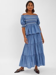 Accessorize Blue Off The Shoulder Smocked 100% Cotton Top - Image 1 of 4