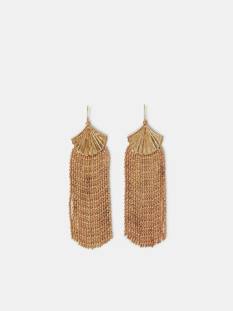Accessorize Gold Tone Fan Fringe Drop Earrings - Image 2 of 2 Accessorize Gold Tone Fan Fringe Drop Earrings - Image 2 of 2