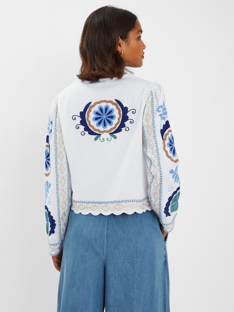 Accessorize White Embroidered Tie Front Jacket - Image 2 of 4
