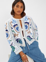 Accessorize White Embroidered Tie Front Jacket - Image 3 of 4