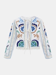 Accessorize White Embroidered Tie Front Jacket - Image 4 of 4